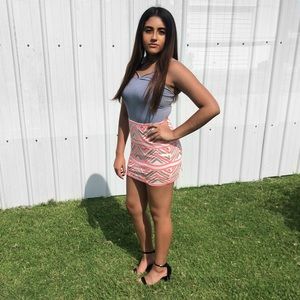 Express Sequin Mini Skirt Pink and Rose Gold